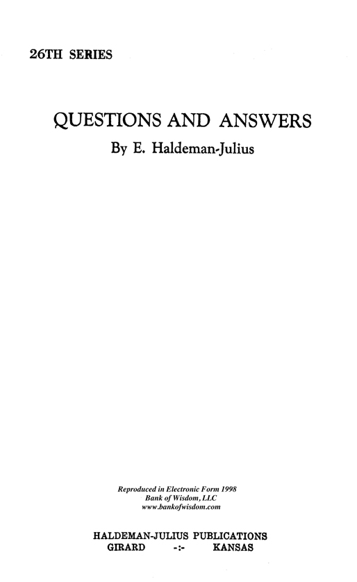 (image for) Questions And Answers, Vol. 26.